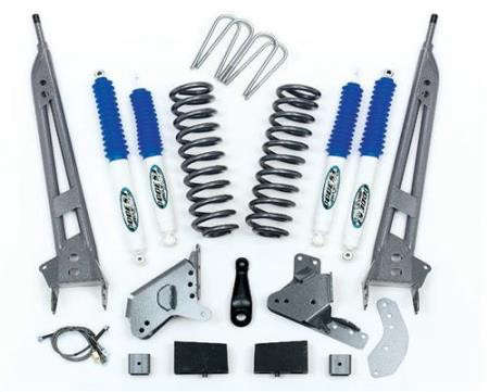 4-inch lift kit with blue shocks, black springs, and silver brackets for powersports lift