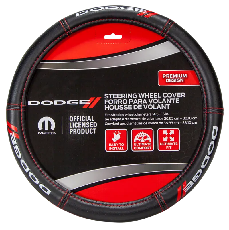 006694R01 Plasticolor Dodge Deluxe Steering Wheel Cover, designed for Dodge vehicles, provides a secure grip, ultimate comfort, and protection from extreme temperatures.