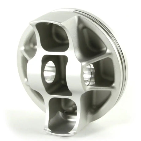 Shiny machined aluminum piston kit with complex hollowed skirt for Yamaha engines