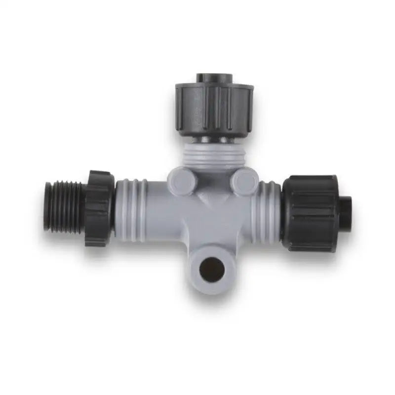 Gray T-shaped plastic pipe fitting with black connectors for Garmin NMEA 2000 use