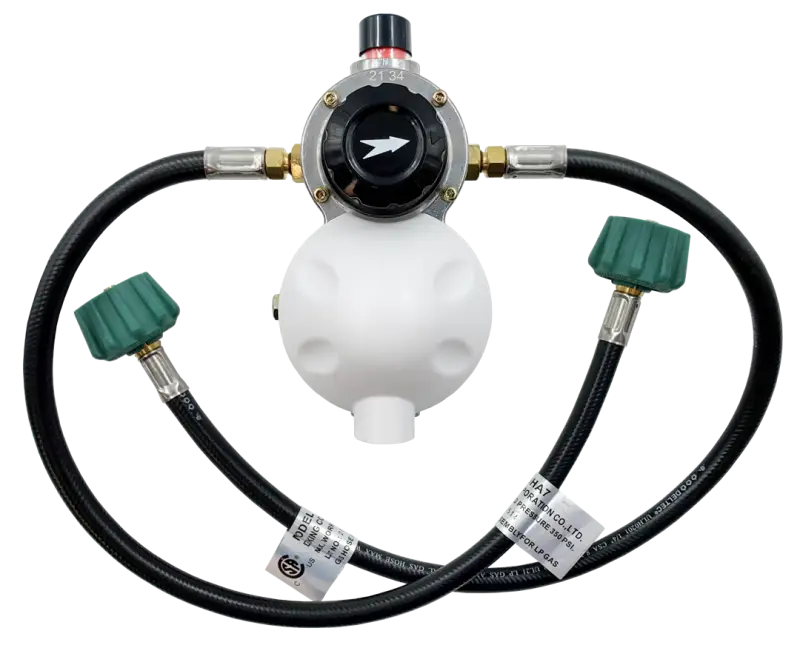 AP Products Auto-Changeover Regulator Kit 2-24 with two-stage regulator, durable cast zinc construction, and high BTU support for RVs and outdoor use.