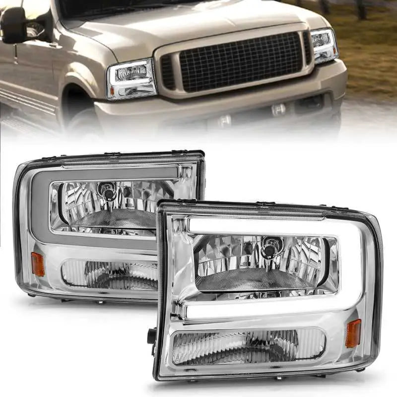 ANZO 111550 ANZO 99-04 Ford F250/F350/F450/Excursion (excl. 99) Crystal Headlights - w/ Light Bar Chrome Housing