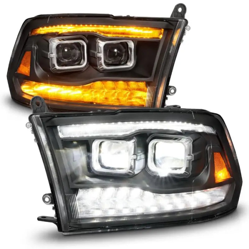 111595 ANZO 09-18 Dodge Ram 1500/2500/3500 Full LED Proj Headlights w/Switchback Light Bar - Black