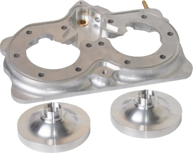 Machined aluminum Power Dome Head Set with circular openings and smaller billet parts