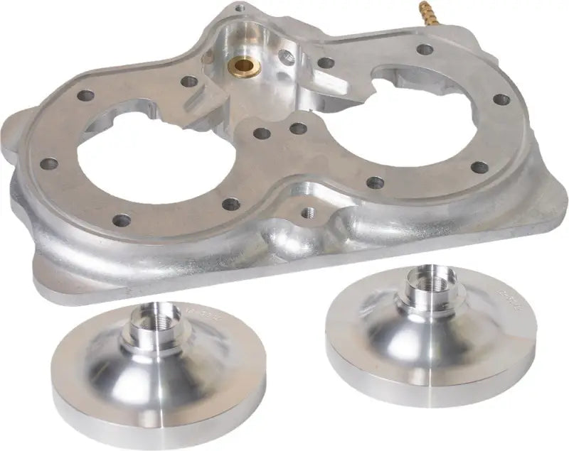Silver power dome billet head set with circular openings and matching components for 800 Axys 2018