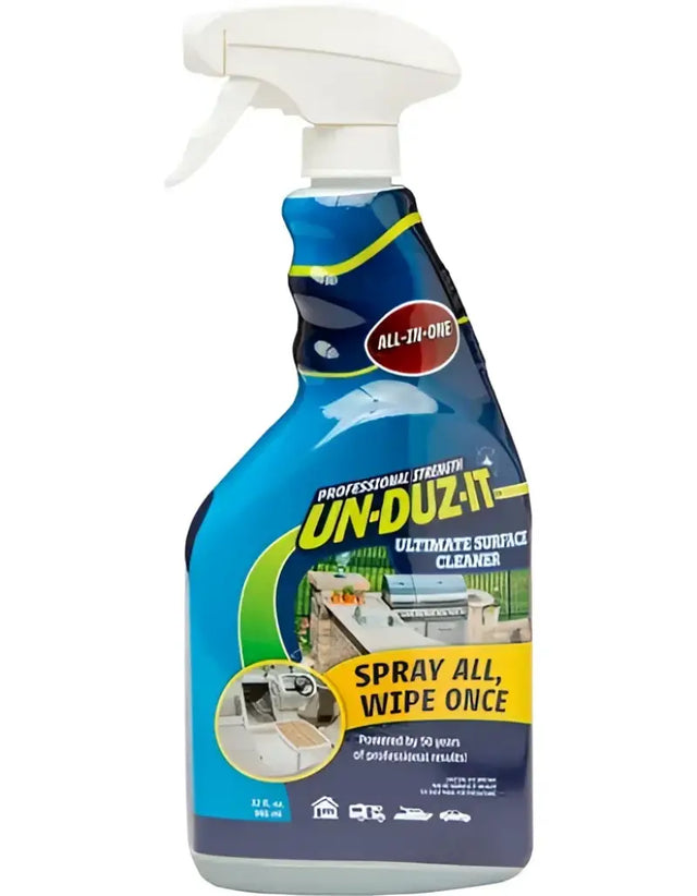 Spray bottle of Unduzit Ultimate Surface Cleaner for cleaning surfaces easily