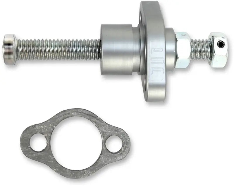 Silver-toned cam chain tensioner part with threaded rods and gasket for PSR Cam Chain Tensioner