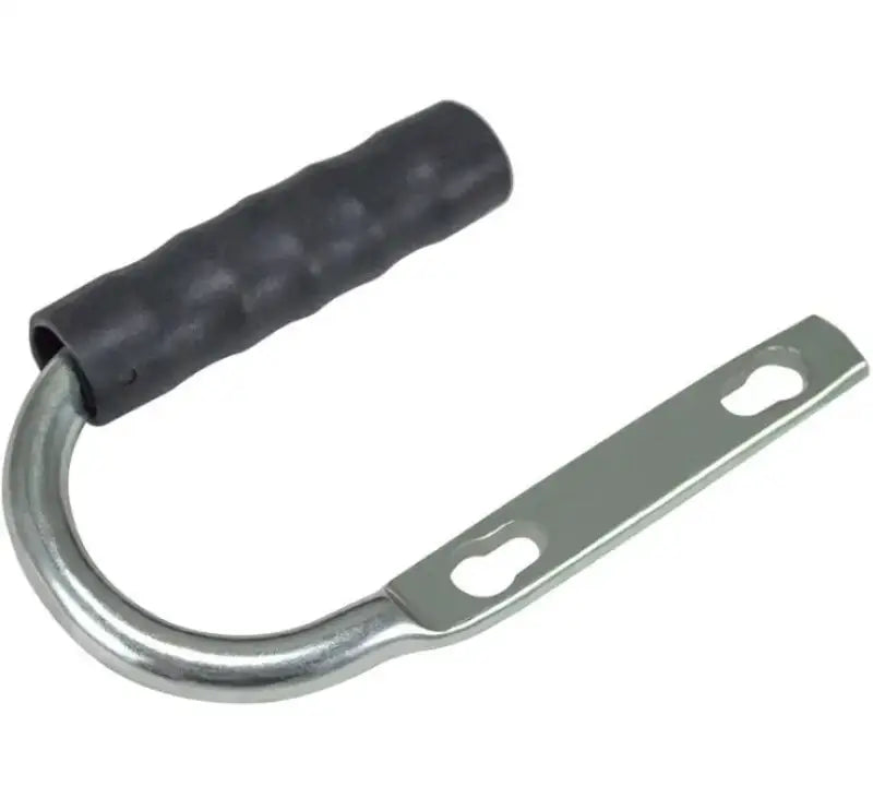 Metal U-shaped coupler grip with black rubber handle and mounting plate for Dutton coupler