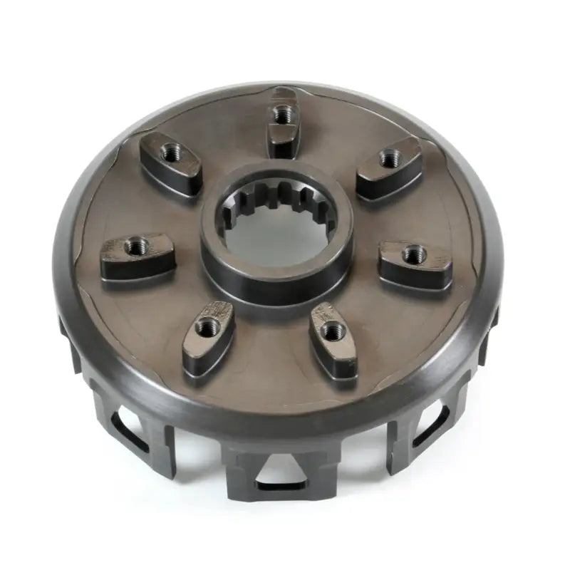 Dark gray metallic clutch basket with spline and posts for RV parts & accessories