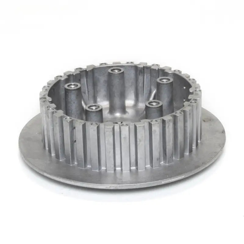 Silver motorcycle clutch basket with internal posts and splines for OEM specs RV truck parts