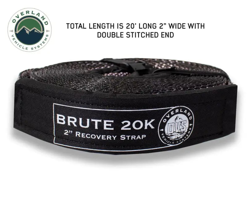 Overland Vehicle Systems 20' Brute 20K 2'' Recovery Strap - 19-5969 Overland Vehicle Recovery Kit with 30,000 lb Tow Straps for heavy-duty off-road vehicle recovery.