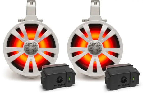 ECOXGEAR 2 Pack White 8' Speakers Two Amplified + Two Batteries for Powersports