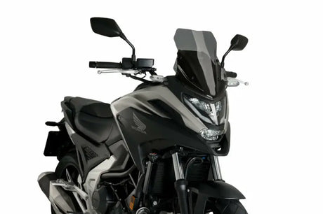 Black and gray Honda motorcycle with 20773F Windscreen Sport Dark Smoke for sleek look