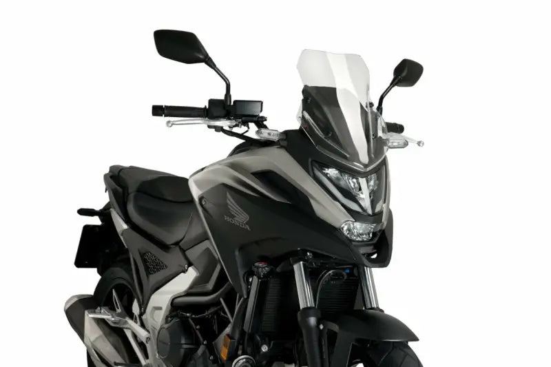 Black and grey adventure motorcycle with sport windscreen for RV parts & accessories