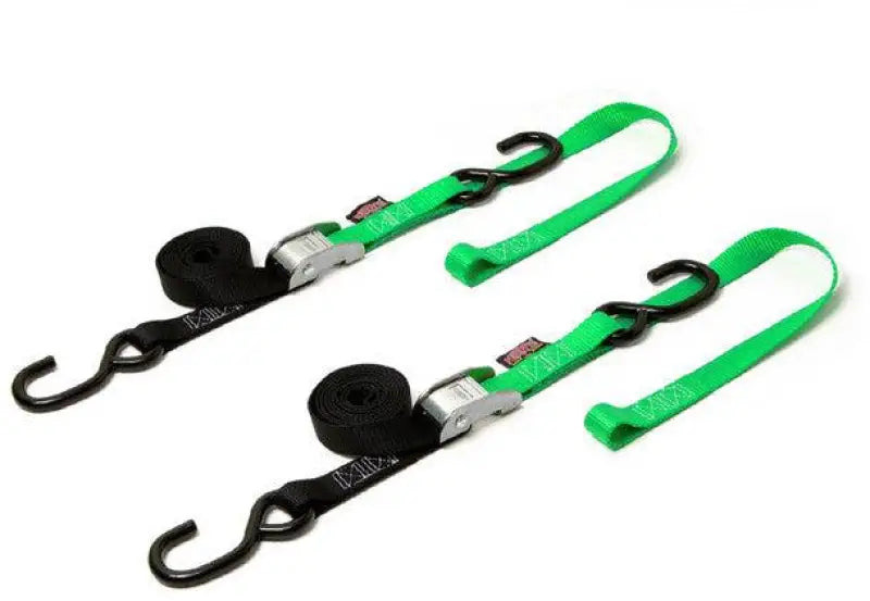 23625 LOGO Powertye Tie-Down Cam S-Hook Soft-Tye 1 InchX6' Black/Green Pair - RV and Auto Parts