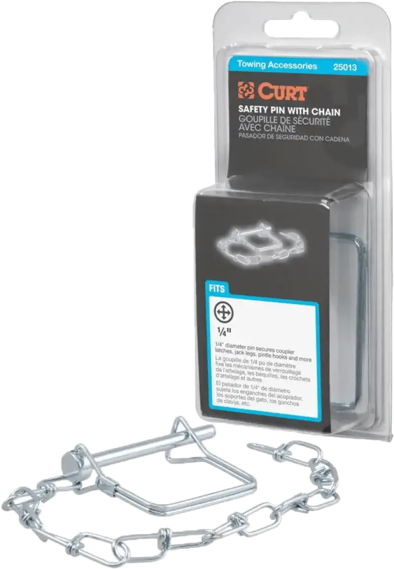 25013 Curt 1/4 Inch Safety Pin With 12 Inch Chain 2-3/4 Inch Pin Length - RV and Auto Parts