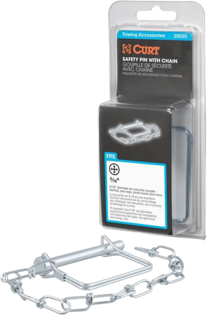 25035 Curt 5/16 Inch Safety Pin W/ 12 Inch Chain 3 Inch Pin Length - RV and Auto Parts