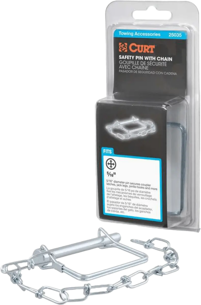 25035 Curt 5/16 Inch Safety Pin W/ 12 Inch Chain 3 Inch Pin Length - RV and Auto Parts