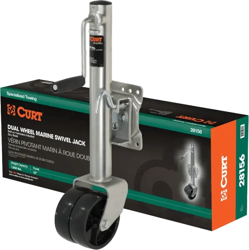 28156 Curt Marine Jack W/ Dual 6 Inch Wheels 1 500 Lbs 10 Inch Travel - RV and Auto Parts