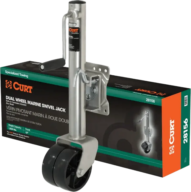 28156 Curt Marine Jack W/ Dual 6 Inch Wheels 1 500 Lbs 10 Inch Travel - RV and Auto Parts