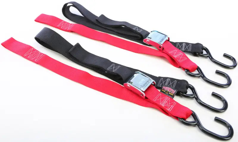 29621 Powertye Tie-Down Cam S-Hook Soft-Tye 1.5"X6' Black/Red Pair
