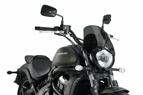 3175F Windscreen Naked New Gen Sport Dark Smoke for Kawasaki motorcycle, front view showcasing improved aerodynamics and wind protection.