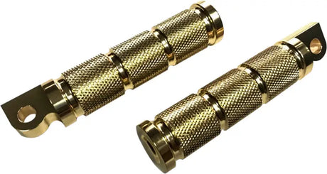 Pair of gold knurled motorcycle rider footpegs in retro bronze for Rider Footpegs Retro style