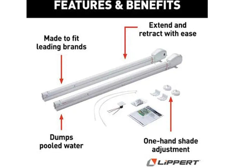 Enhance your patio with the 434724 Lippert Components Awning Arm For Patio Awnings, designed for easy adjustment and durability.