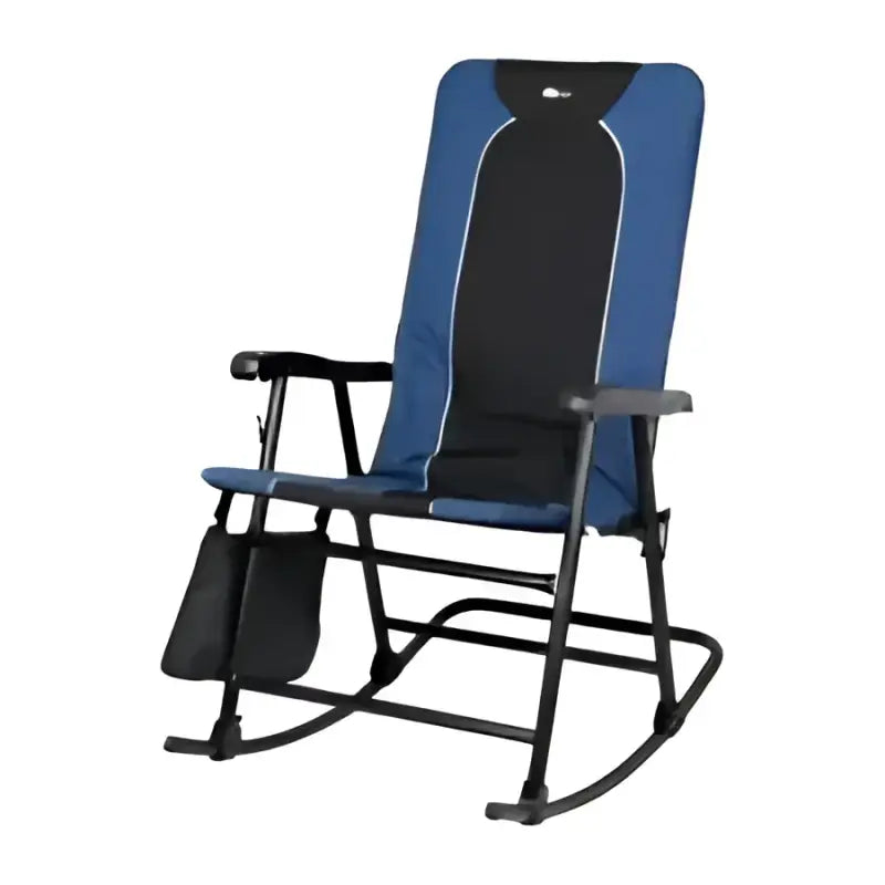 Faulkner Dakota Folding Rocking Chair in Blue and Black, ergonomic and portable design for outdoor relaxation.