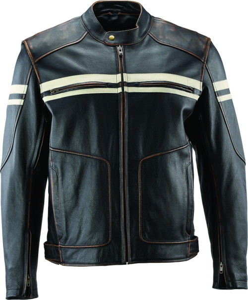 River Road Hoodlum Vintage Leather Jacket Black - 3XL - 094387