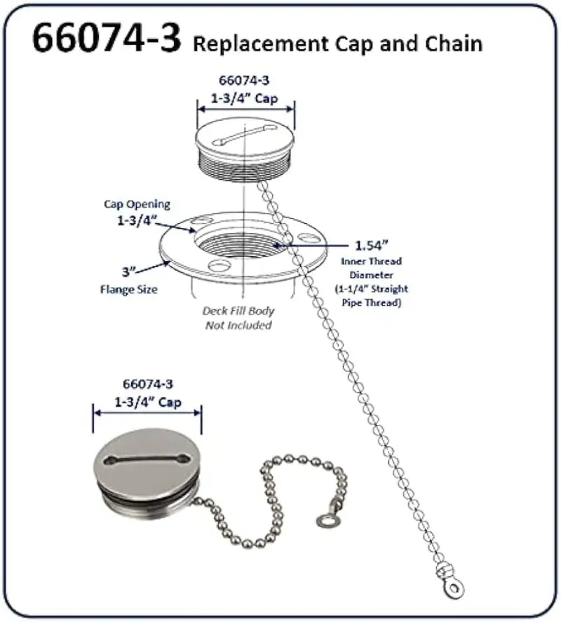 Replacement marine cap chain for Deck Fill Body on Attwood Marine Cap/Chain 66074-3