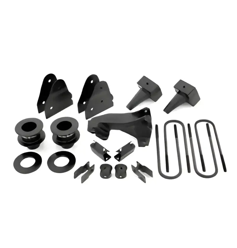 Readylift 3.5'F/1.0'R Sst suspension lift kit for 2017 F250 with 1-piece driveshaft, black components laid out.