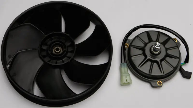 Black automotive cooling fan assembly with electric motor for UTV cooling fan systems