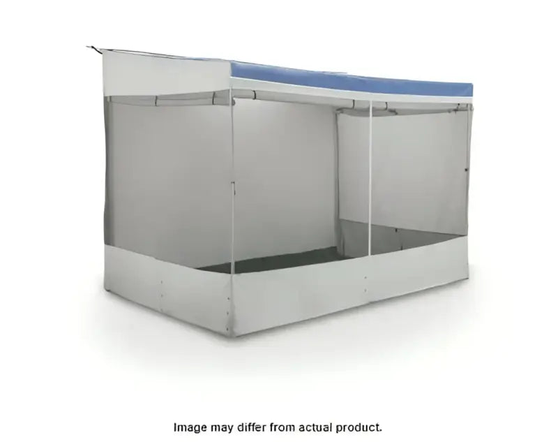 White and blue screened canopy for outdoor space Dometic awning screen room