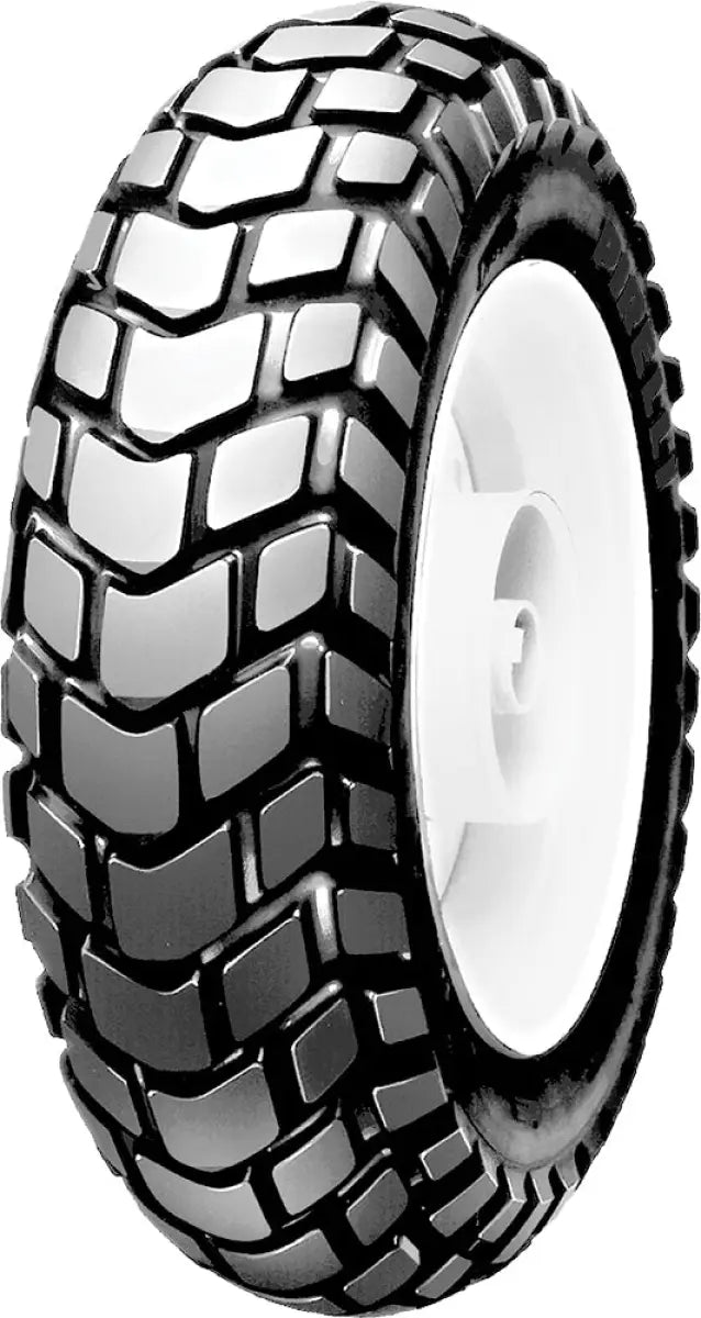 Black and gray SL60 scooter tire with block tread and white hub for Pirelli SL60 scooter