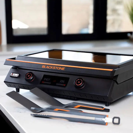 Cook indoors or outdoors with the 8001 Blackstone E-Series 22' Electric Tabletop Griddle featuring a large LCD display.