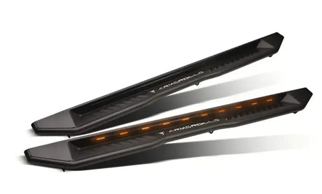 Black Dodge Ram crew cab running boards with lights for 2009-2018 Armordillo model