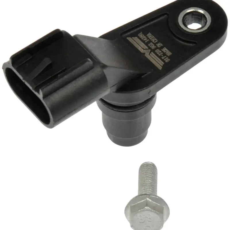Black plastic Dorman cam position sensor with mounting bolt for reliable engine sensing