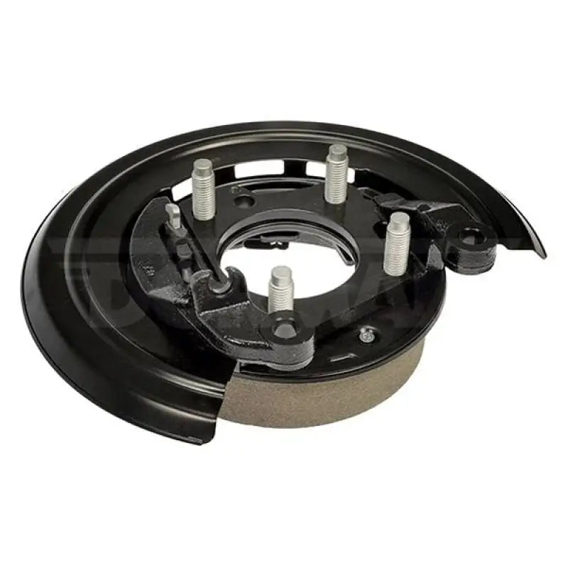 Black and gray brake assembly with loaded backing plate for durable loaded backing needs