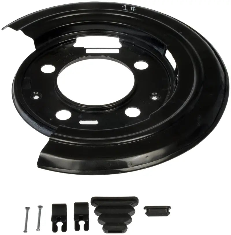 Black brake dust shield with hardware for Dorman Backing Plate replacement