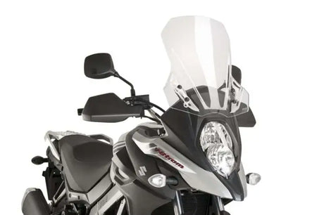 Suzuki V-Strom motorcycle with 9719W Windscreen Touring Clear Suz for riding comfort