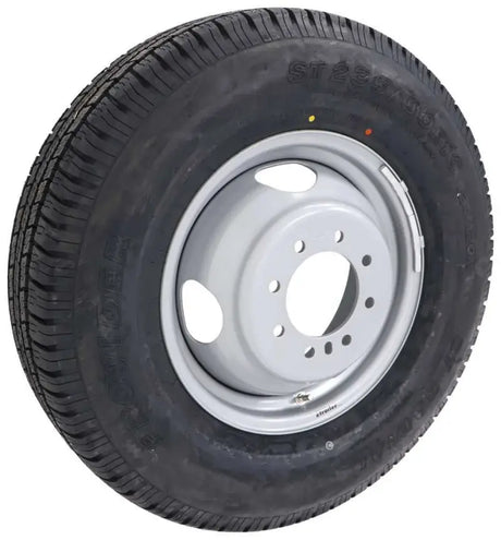 Mounted black tire on gray rim for A16RTK477HDM Taskmaster St235/80R16 10 Ply