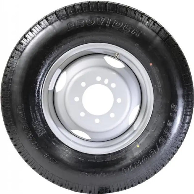 Black tire with gray rim on A16RTK477HDM Taskmaster St235 wheel for durable performance