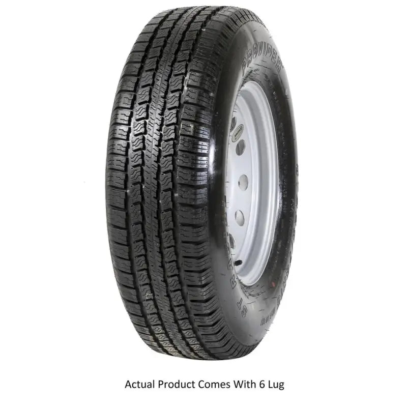 Mounted tire with deep tread for Taskmaster ST225 75R15 or ST225 75R15 setups