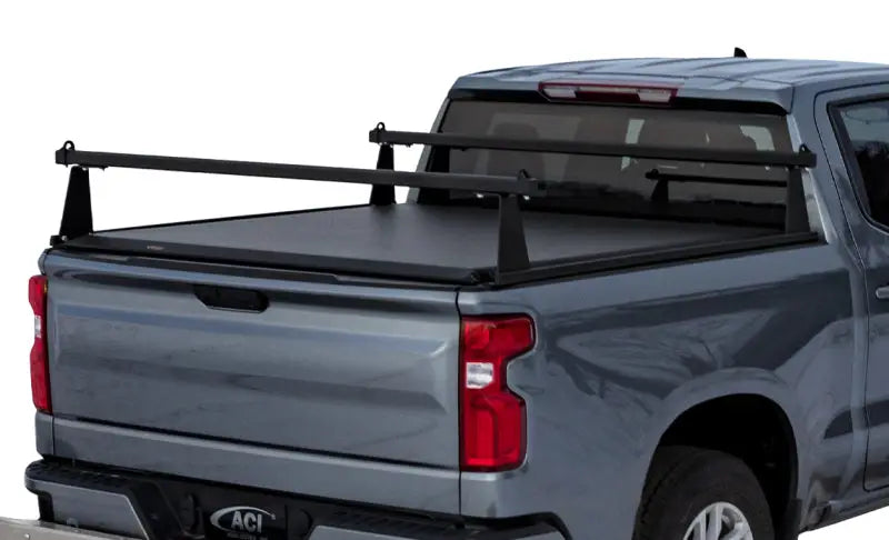 Dark gray pickup with black tonneau cover and ladder rack for Chevy GMC 6ft 8in box