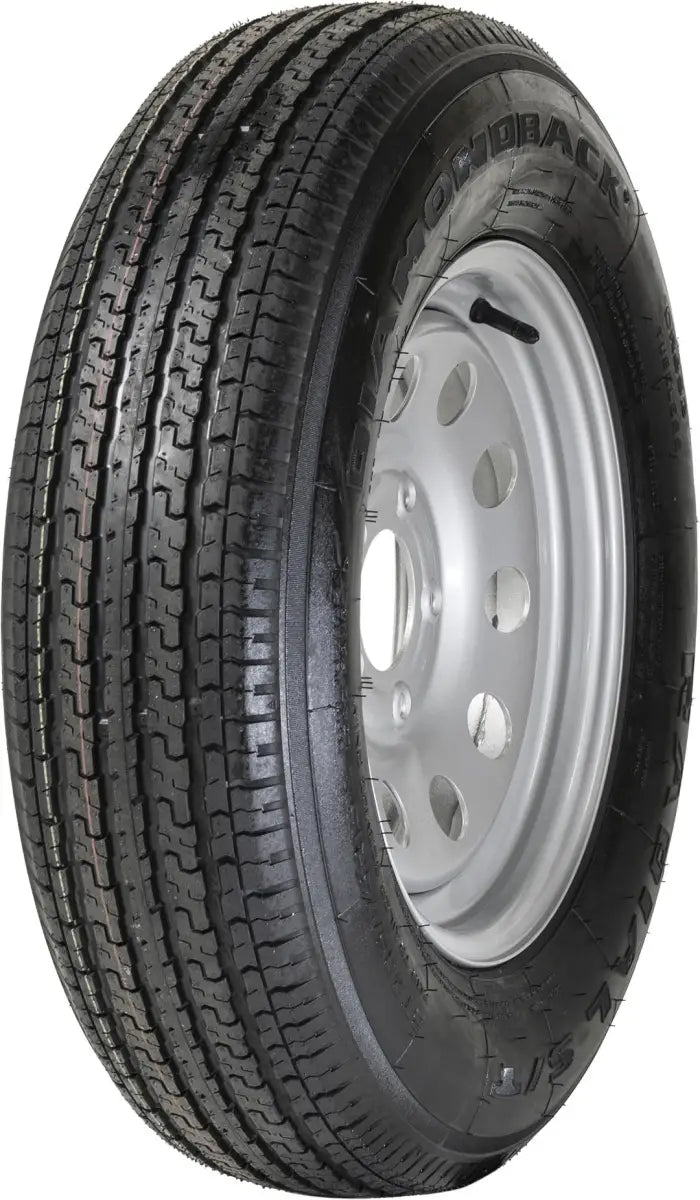 Trailer tire with silver rim for adb15r5smdm taskmaster st205 on 15 inch wheel