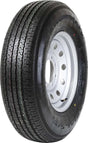 Taskmaster St235/80R16 10 Ply Diamondback trailer tire with white wheel, high-strength construction for heavy-duty use, featuring Diamondback tread for enhanced traction and durability.