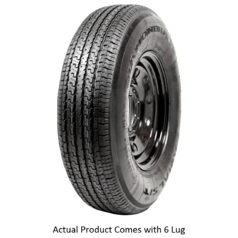 Mounted trailer tire showing ADB225R645BMEM Taskmaster ST225/75R15 10 Ply Diamondback