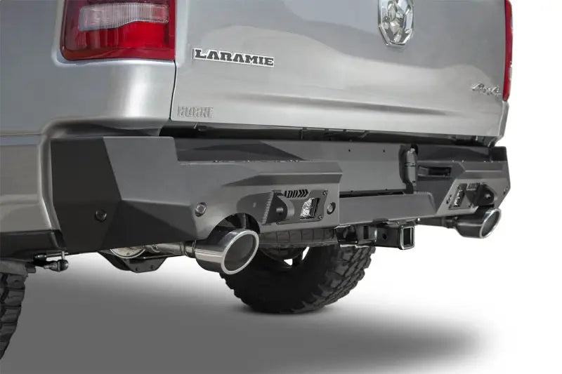 Aftermarket rear bumper with exhaust outlets for Addictive Desert Designs Hammer Stealth Fighter Ram 1500