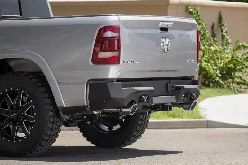 Silver pickup truck rear with Addictive Desert Designs Hammer Stealth Fighter bumper